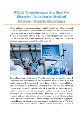 Which Transformers Are Best For Electrical Isolation In Medical Devices - Miracle Electronic