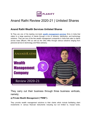 Anand Rathi Review 2020-21 | Unlisted Shares - Planify