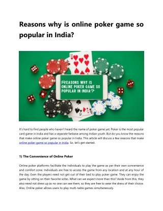 Reasons why is online poker game so popular in India