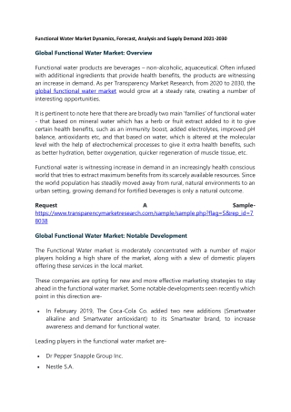 Functional Water Market Dynamics, Forecast, Analysis and Supply Demand 2021-2030