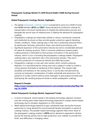 Polyaspartic Coatings Market To 2030 Record Stellar CAGR During Forecast Period