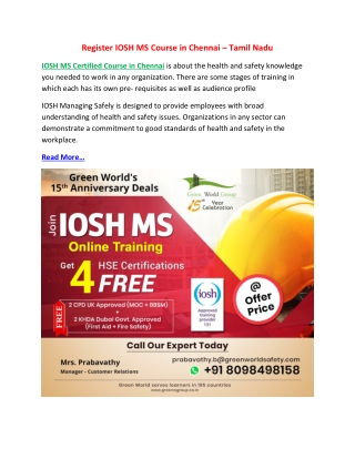 Register IOSH MS Course in Chennai