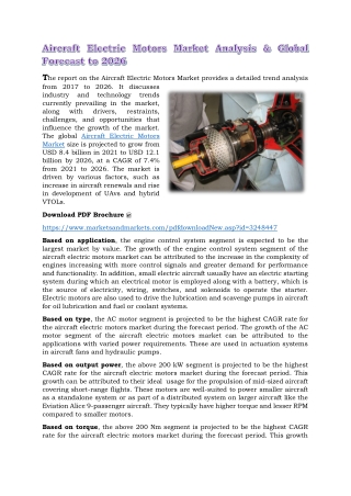 Aircraft Electric Motors Market Analysis and Global Forecast to 2026