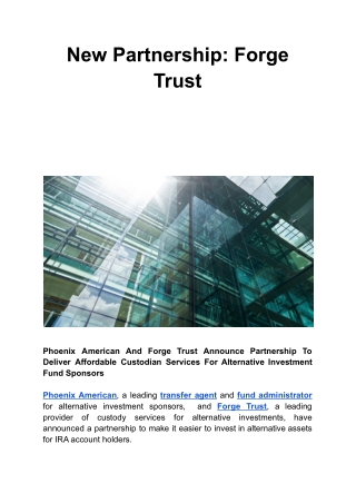 New Partnership: Forge Trust