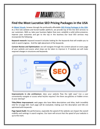 SEO Pricing Packages in the USA