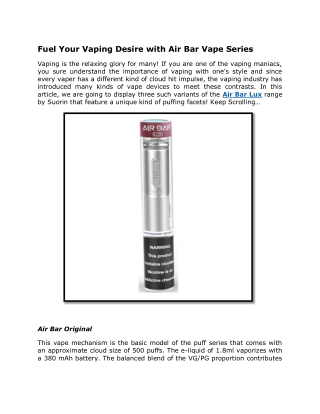 Fuel Your Vaping Desire With Air Bar Vape Series