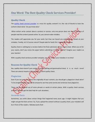One Word: The Best Quality Check Services Provider!