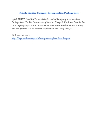 Private Limited Company Incorporation Package Cost