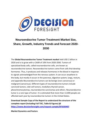 Neuroendocrine Tumor Treatment Market to Increase Exponentially During 2020-2030