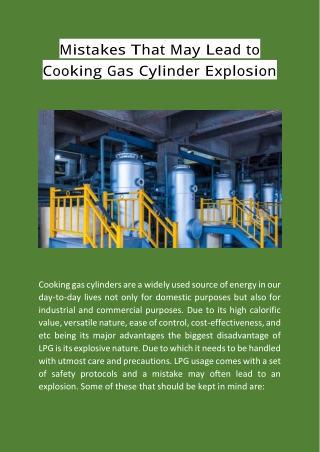 Mistakes That May Lead to Cooking Gas Cylinder Explosion