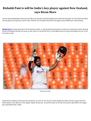 Rishabh Pant is will be India's key player against New Zealand, says Kiran More