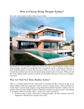How to Choose Home Designs Sydney