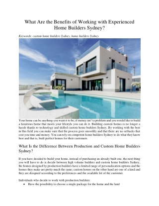 What Are the Benefits of Working with Experienced Home Builders Sydney