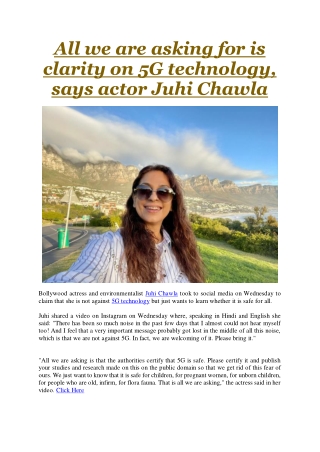 All we are asking for is clarity on 5G technology, says actor Juhi Chawla