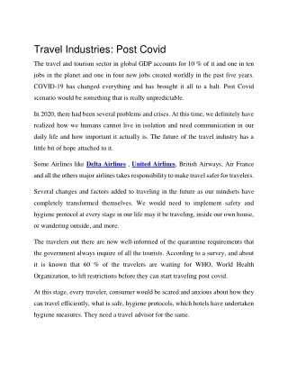 How Travel Travel Industries Changed After Covid19