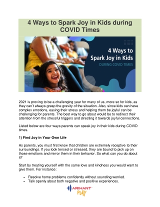 4 Ways to Spark Joy in Kids during COVID Times