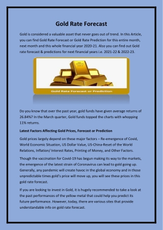 Gold Rate Forecast