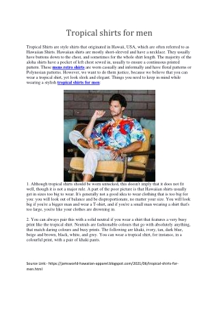 Tropical shirts for men