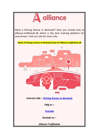 Want A Driving License In Denmark,look At Alliance-trafikskole.dk