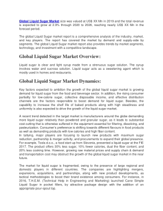 Global Liquid Sugar Market size was valued at US