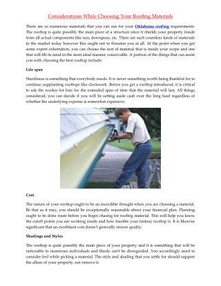 Considerations While Choosing Your Roofing Materials