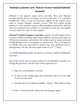 Hotmail customer care: How to recover hacked Hotmail account!