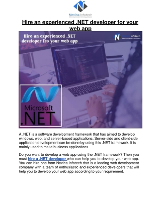 Hire an experienced .NET developer fro your web app