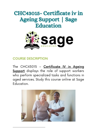 CHC43015- Certificate iv in Ageing Support Sage Education