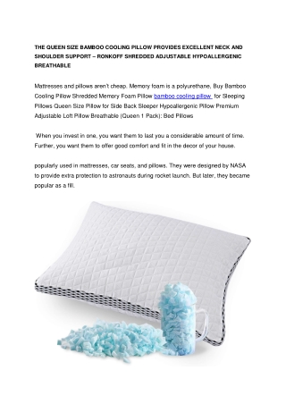 THE QUEEN SIZE BAMBOO COOLING PILLOW PROVIDES EXCELLENT NECK AND SHOULDER SUPPORT – RONKOFF SHREDDED ADJUSTABLE HYPOALLE
