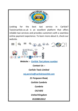 Carlisle Taxi Phone Number | Taxisincarlisle.co.uk