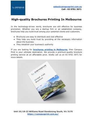 High-quality Brochures Printing In Melbourne