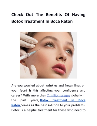 Check Out The Benefits Of Having Botox Treatment In Boca Raton