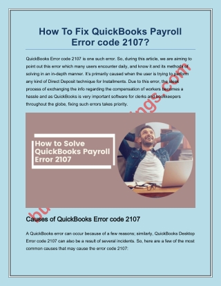 Fix QuickBooks Error 2107 - Can't send payroll