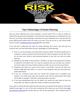 Top 5 Advantages of Estate Planning