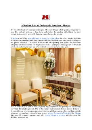 Affordable Interior Designers in Bangalore - 8Square