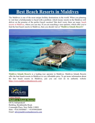 Best Beach Resorts in Maldives