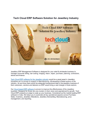 Tech Cloud ERP Software Solution for Jewellery Industry