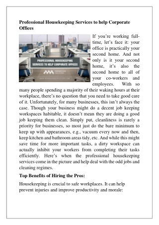 Professional Housekeeping Services for your office