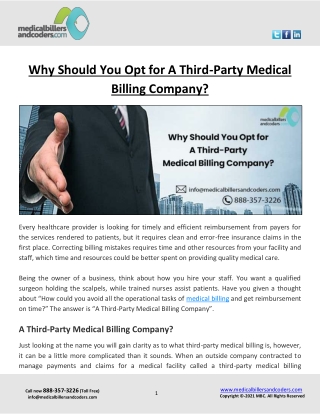 Why Should You Opt for A Third-Party Medical Billing Company?