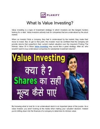 What is Value Investing I Planify