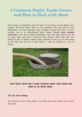 4 Common Septic Tanks Issues and How to Deal with them