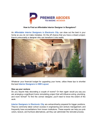 How to Find an Affordable Interior Designer in Bangalore