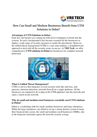 Know The Advantages of UTM Solutions in Dubai