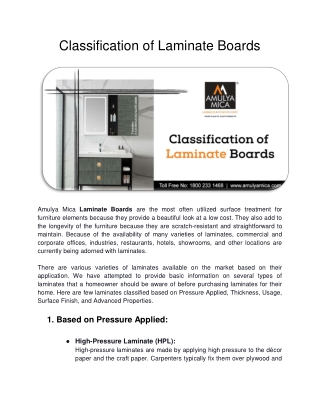 Classification of Laminate Boards