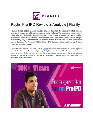 Paytm Pre IPO Review & Analysis _ Planify