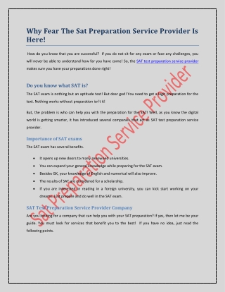 Why Fear The Sat Preparation Service Provider Is Here!