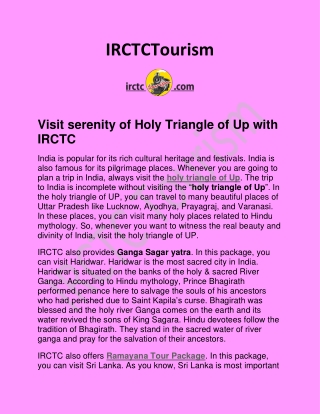 Visit serenity of Holy Triangle of Up with  IRCTC