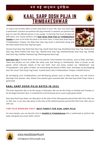 Kaal Sarp Dosh Puja in Trimbakeshwar Temple