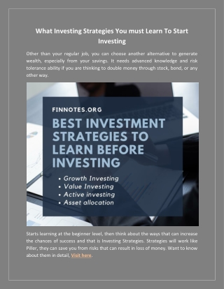What Investing Strategies You must Learn To Start Investing
