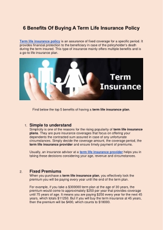 6 Benefits Of Buying A Term Life Insurance Policy